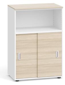 Szafa biurowa kombinowana PRIMO, przesuwne drzwi, 1087 x 800 x 420 mm, biały/dąb naturalny