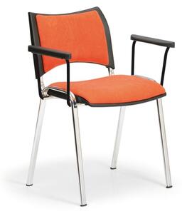 Krzesło konferencyjne SMART, chromowane nogi, z podłokietnikami, pomarańczowe