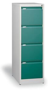 Metalowa szafa kartotekowa A4, 4 szuflady, zielone