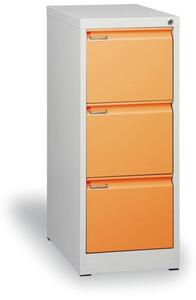 Metalowa szafa kartotekowa A4, 3 pomarańczowe szuflady, szary korpus