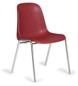 Krzesło do jadalni plastikowe ELENA, czerwone, chromowane nogi