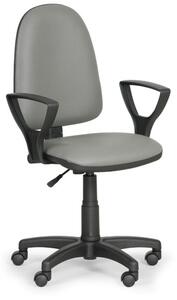 Krzesło robocze na kółkach TORINO z podłokietnikami, permanentny kontakt, do miękkich podłóg, szare