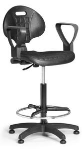 Krzesło robocze PUR z podłokietnikami, stały kontakt, ślizgacze, kolor czarny