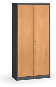 Szafy spawane z laminowanymi drzwiami, 1950 x 920 x 400 mm, RAL 7016/czereśnia