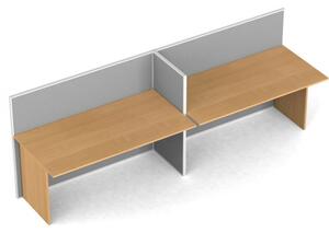Biurko proste PRIMO, 2 miejsca, parawan z tekstylną powłoką, buk