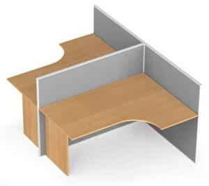 Biurko ergonomiczne PRIMO, 2 miejsca, parawan z tekstylną powłoką w kształcie T, brzoza