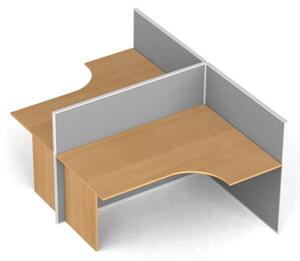 Biurko ergonomiczne PRIMO, 2 miejsca, parawan z tekstylną powłoką w kształcie T, buk