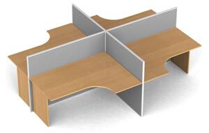 Zestaw parawanów biurowych ze stołem ergonomicznym PRIMO, tekstylny, 4 miejsca, buk