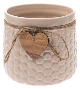 Ceramiczna osłonka na doniczkę Heart, beżowy, 12,5 x 14 cm