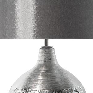 Porcelanowa lampa stołowa nocna 43 cm dekoracyjna srebrna okrągły abażur Yakima Beliani