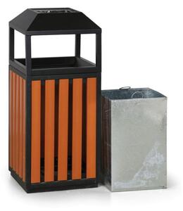 Zewnętrzny kosz na śmieci z popielniczką, 400 x 400 x 950 mm, czarny / wzór drewna