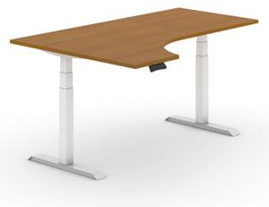 Biurko z elektryczną regulacją wysokości, 625-1275 mm, ergonomiczne lewe, blat 1800x1200 mm, czereśnia, biała podstawa