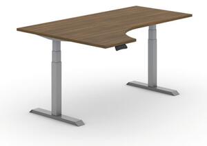 Stół z regulacją wysokości PRIMO ADAPT, elektryczny, 1800 x 1200 x 625-1275 mm, ergonomiczny lewy, orzech, szary stelaż