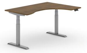 Stół z regulacją wysokości PRIMO ADAPT, elektryczny, 1600 x 1200 x 625-1275 mm, ergonomiczny prawy, orzech, szary stelaż