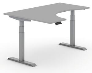 Stół z regulacją wysokości PRIMO ADAPT, elektryczny, 1600 x 1200 x 625-1275 mm, ergonomiczny lewy, szary, szary stelaż