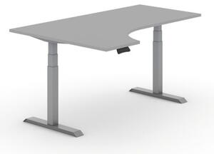 Stół z regulacją wysokości PRIMO ADAPT, elektryczny, 1800 x 1200 x 625-1275 mm, ergonomiczny lewy, szary, szary stelaż