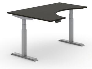 Stół z regulacją wysokości PRIMO ADAPT, elektryczny, 1600 x 1200 x 625-1275 mm, ergonomiczny lewy, wenge, szary stelaż