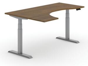 Stół z regulacją wysokości PRIMO ADAPT, elektryczny, 1600 x 1200 x 625-1275 mm, ergonomiczny lewy, orzech, szary stelaż