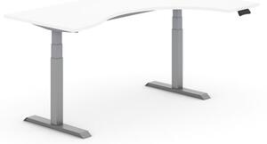 Stół z regulacją wysokości PRIMO ADAPT, elektryczny, 1800 x 1200 x 625-1275 mm, ergonomiczny prawy, biały, szary stelaż