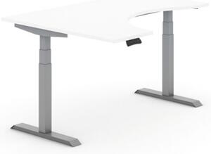 Stół z regulacją wysokości PRIMO ADAPT, elektryczny, 1600 x 1200 x 625-1275 mm, ergonomiczny lewy, biały, szary stelaż