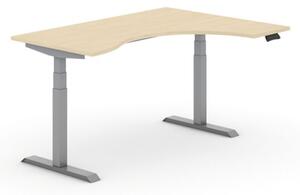 Stół z regulacją wysokości PRIMO ADAPT, elektryczny, 1600 x 1200 x 625-1275 mm, ergonomiczny prawy, brzoza, szary stelaż