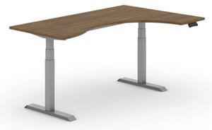 Stół z regulacją wysokości PRIMO ADAPT, elektryczny, 1800 x 1200 x 625-1275 mm, ergonomiczny prawy, orzech, szary stelaż