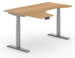 Stół z regulacją wysokości PRIMO ADAPT, elektryczny, 1600x1200x625-1275 mm, ergonomiczny lewy, buk, szary stelaż