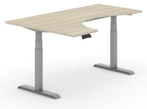Stół z regulacją wysokości PRIMO ADAPT, elektryczny, 1800 x 1200 x 625-1275 mm, ergonomiczny lewy, dąb, szary stelaż