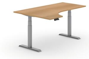 Stół z regulacją wysokości PRIMO ADAPT, elektryczny, 1800x1200x625-1275 mm, ergonomiczny lewy, buk, szary stelaż