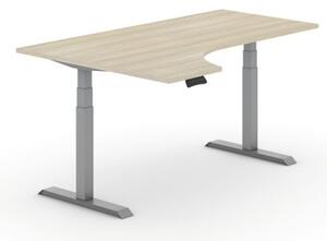 Stół z regulacją wysokości PRIMO ADAPT, elektryczny, 1800 x 1200 x 625-1275 mm, ergonomiczny lewy, dąb, szary stelaż