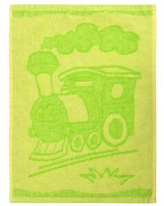 Ręcznik dziecięcy Train green, 30 x 50 cm