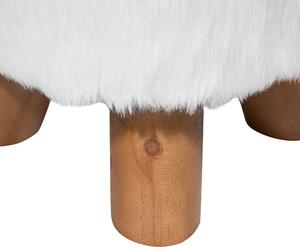 Stołek taboret futrzany puf dekoracyjny drewniane nogi biały IOWA Beliani