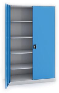 Warsztatowa szafka narzędziowa KOVONA JUMBO, 4 półki, spawana, 1200 x 800 x 1950 mm, szary / niebieski