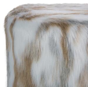 Stołek podnóżek trójnóg futrzany drewniane nóżki brązowo-szary Texas Beliani