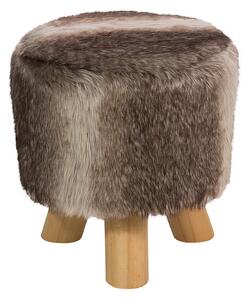 Stołek z imitacją futra okrągły Ø 33 x 35 cm drewniane nogi brązowy Topeka Beliani