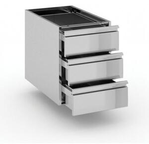 Pojemnik z szufladami ze stali nierdzewnej, 3 szuflady, 400 x 660 x 528 mm
