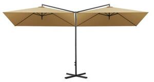 Podwójny parasol ogrodowy, stalowy słupek, taupe, 600x300 cm