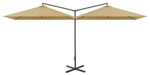 Podwójny parasol ogrodowy, stalowy słupek, taupe, 600x300 cm
