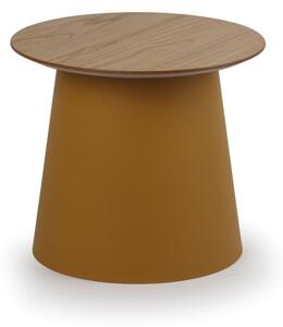 Plastikowy stolik kawowy SETA z drewnianym blatem, średnica 490 mm, ochra