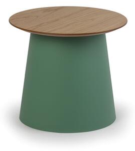 Plastikowy stolik kawowy SETA z drewnianym blatem, średnica 490 mm, zielony