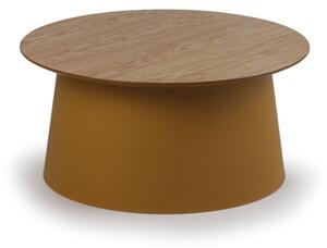 Plastikowy stolik kawowy SETA z drewnianym blatem, średnica 690 mm, ochra