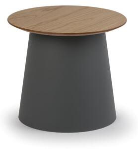 Plastikowy stolik kawowy SETA z drewnianym blatem, średnica 490 mm, szary