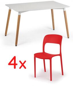 Zestaw - Stół do jadalni 120 x 80 + 4x krzesło plastikowe REFRESCO czerwone