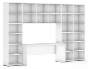 Biblioteka z wbudowanym biurkiem, 3550x700/400x1923 mm, biały