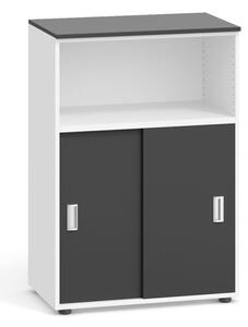 Szafa biurowa kombinowana PRIMO, przesuwne drzwi, 1087 x 800 x 420 mm, biały/grafitowy