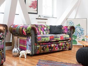 Klasyczna sofa 3-osobowa tapicerowana pikowana fioletowa patchwork Chesterfield Beliani