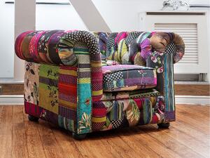 Nowoczesny fotel tapicerowany pikowany fioletowy patchwork Chesterfield Beliani