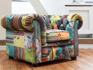 Klasyczny fotel tapicerowany pikowany patchwork zielono-żółty Chesterfield Beliani