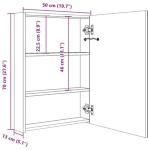Szafka łazienkowa z lustrem i LED, szarość betonu, 50x13x70 cm
