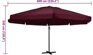 Parasol ogrodowy na aluminiowym słupku, 600 cm, bordowy